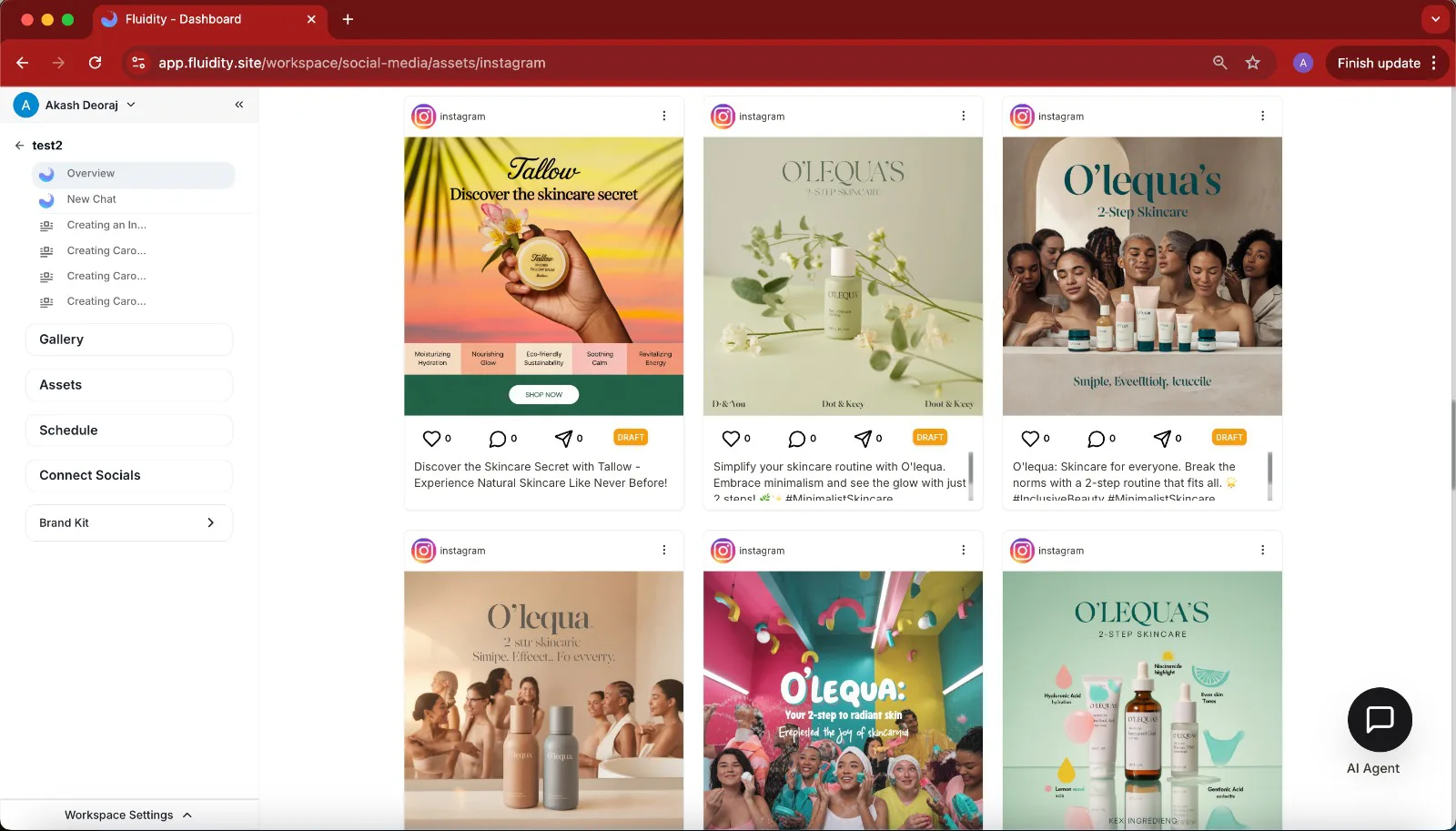Fluidity Social Media Manager dashboard